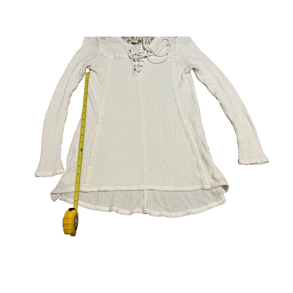 American Rag Crochet-Trim Lace-Up Waffle-Knit Top in Pale Cream, Size Small - Picture 6 of 6